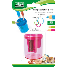 Ascutitoare de creion cu 3 gauri si container transparent, 4 culori (blister)