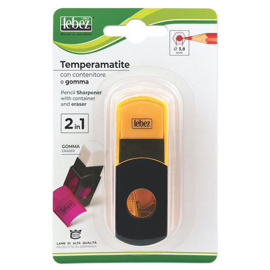 Ascutitoare de creion cu o gaura, container si radiera, 5 culori (blister)