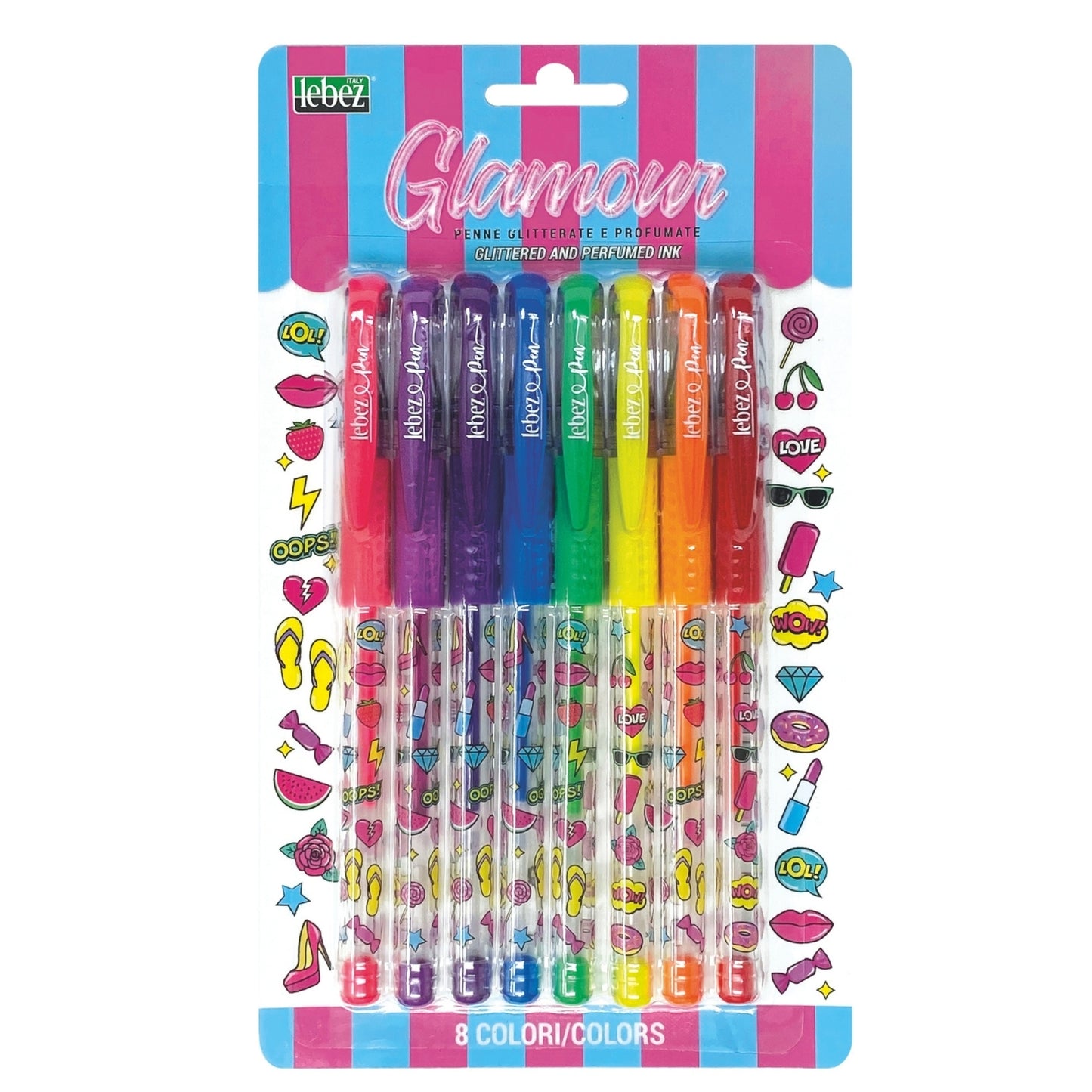 Pixuri cu sclipici parfumat, cu manere moi, Glamours, 8 culori (blister)