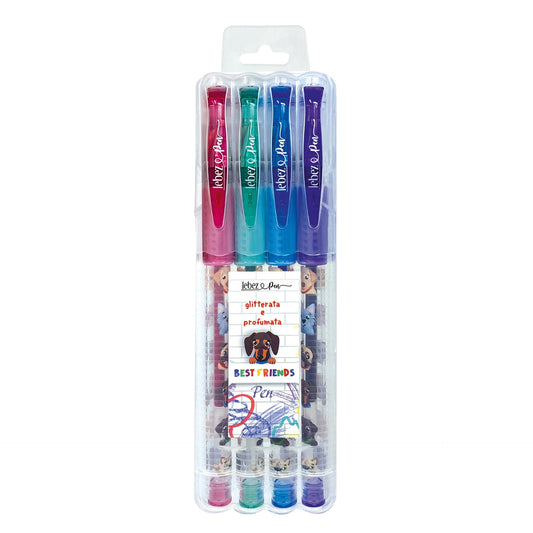 Pixuri cu sclipici parfumat, cu manere moi, Best Friends, 4 culori (blister)