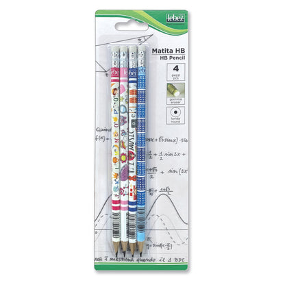 Creion grafic cu radiera, School Creative 4 buc/blister