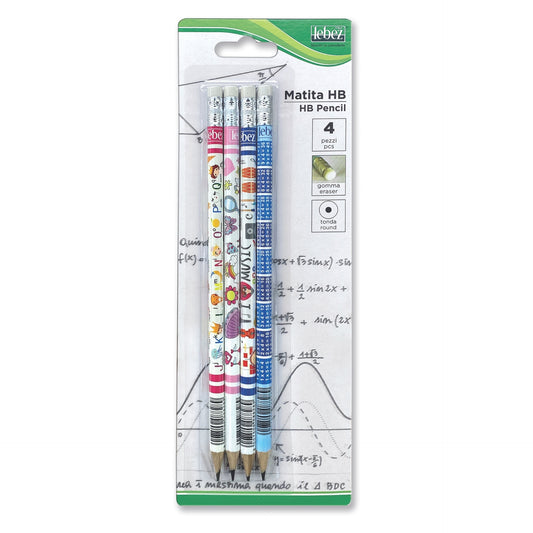 Creion grafic cu radiera, School Creative 4 buc/blister