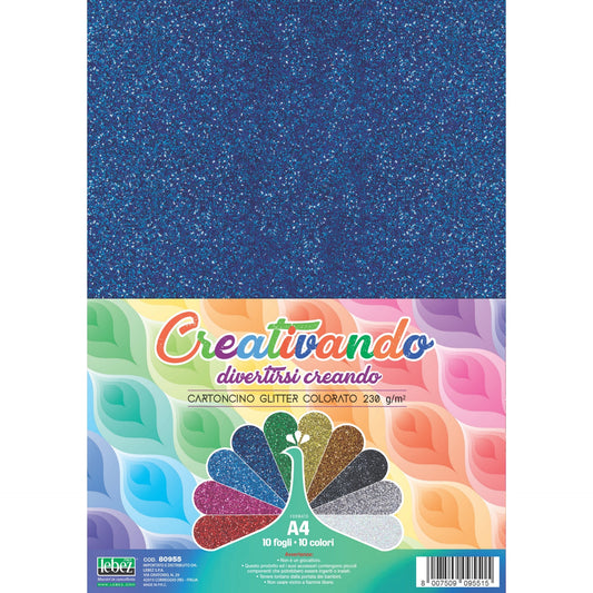 Carton colorat asortat 10 culori cu glitter, A4, 21 x 29.7 cm, 160 g/m2