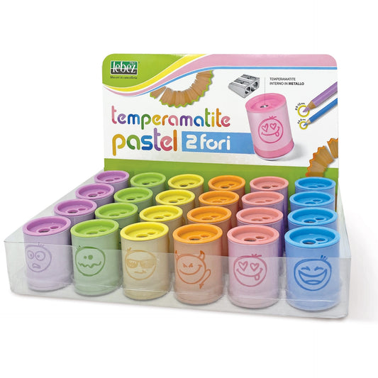 Ascutitoare de creion cu 2 gauri si container Pastel, 6 modele (24 buc/display)