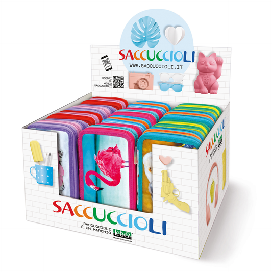 Penar echipat - Animale cu 3 fermoare (18 markere si 18 creioane colorate) - 13 x 20 x 6.5 cm (12 buc/display)