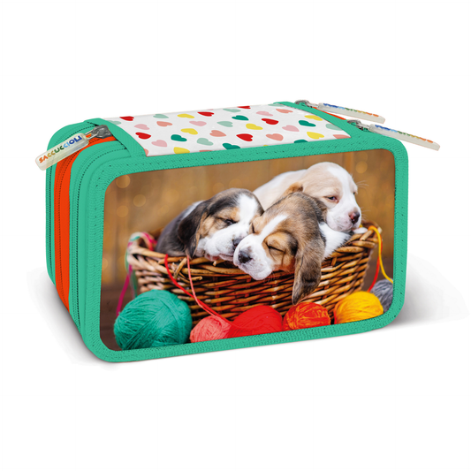 Penar echipat - Animale cu 3 fermoare (18 markere si 18 creioane colorate) - 13 x 20 x 6.5 cm (12 buc/display)