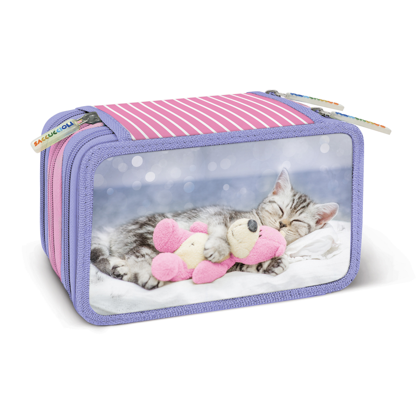 Penar echipat - Animale cu 3 fermoare (18 markere si 18 creioane colorate) - 13 x 20 x 6.5 cm (12 buc/display)