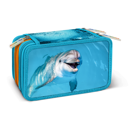 Penar echipat - Animale cu 3 fermoare (18 markere si 18 creioane colorate) - 13 x 20 x 6.5 cm (12 buc/display)