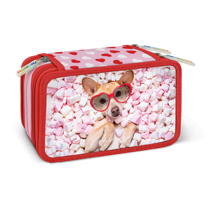 Penar echipat - Animale cu 3 fermoare (18 markere si 18 creioane colorate) - 13 x 20 x 6.5 cm (12 buc/display)