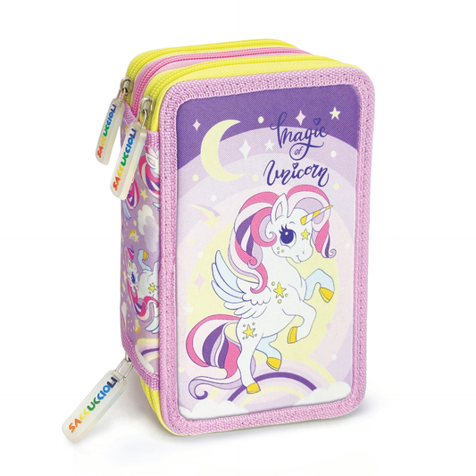Penar echipat - Colectia pentru fete cu 3 fermoare (18 markere si 18 creioane colorate) - 13 x 20 x 6.5 cm (12buc/display)