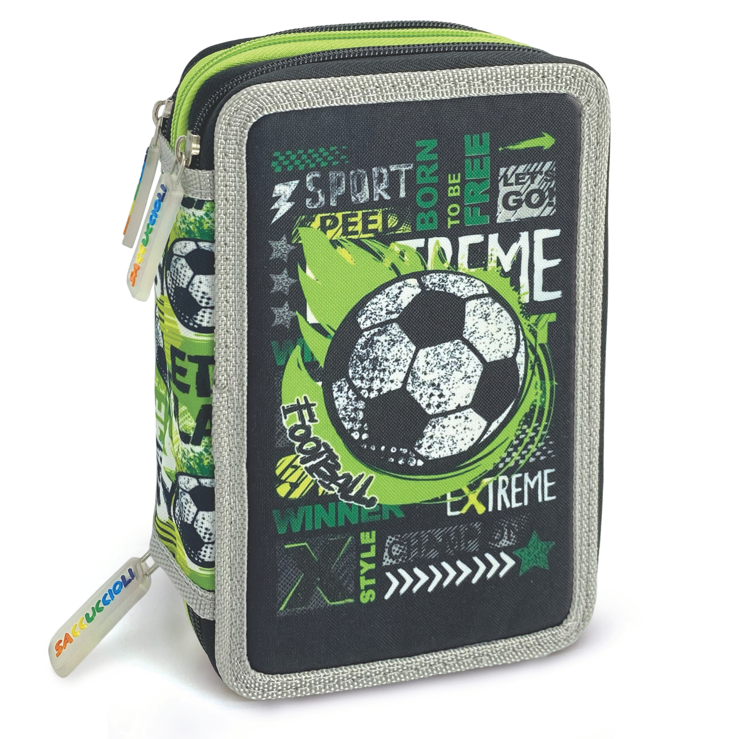 Penar echipat - Colectia pentru baieti cu 3 fermoare (18 markere si 18 creioane colorate) - 13 x 20 x 6.5 cm (12buc/display)