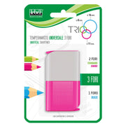 Ascutitoare de creion cu 3 gauri, Trio, cu container, 3 culori (blister)