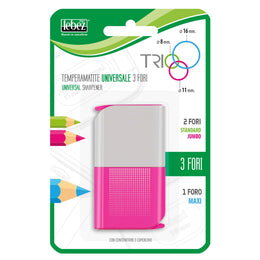 Ascutitoare de creion cu 3 gauri, Trio, cu container, 3 culori (blister)