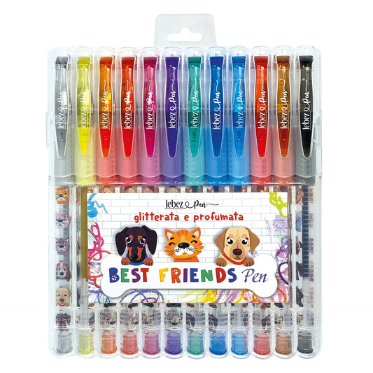 Pixuri cu sclipici parfumat, cu manere moi, Best Friends, 12 culori (blister)
