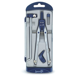 Trusa compas scolar din metal satinat, cu 4 accesorii (blister)