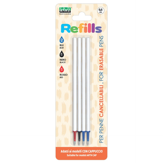 Rezerve cu cerneala care se sterge pentru pix cu capac, 4 buc mix (blister)
