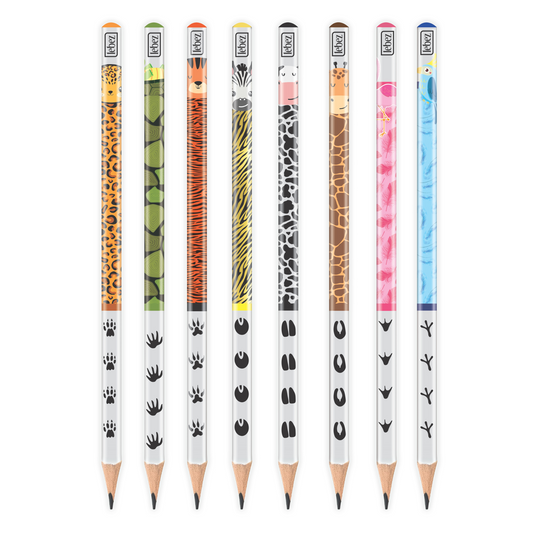 Creion grafic cu cu pattern animale HB, set 8 creioane
