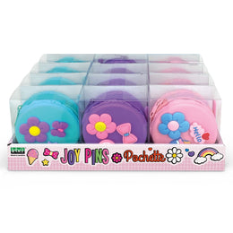 Mini geanta Joy Pins din silicon, cu fermoar si snur - Ã¸ 7.5 x 4 cm (12 buc/display)