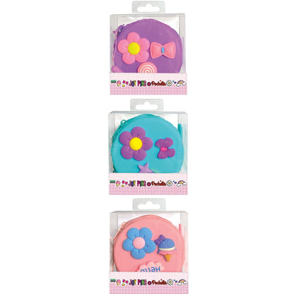 Mini geanta Joy Pins din silicon, cu fermoar si snur - Ã¸ 7.5 x 4 cm (12 buc/display)