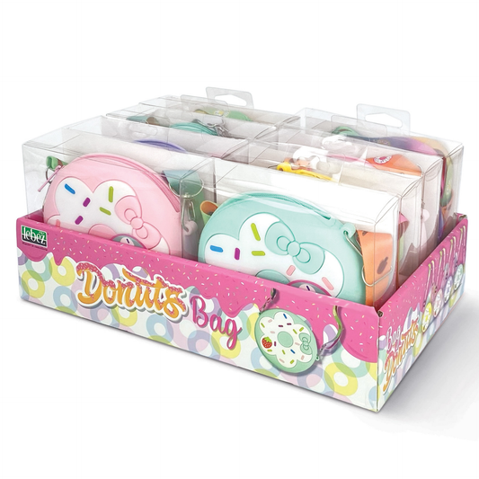 Mini geanta Donuts din silicon, cu fermoar si curea de umar reglabila  - Ã¸ 12 x 3.5 cm (8 buc/display)
