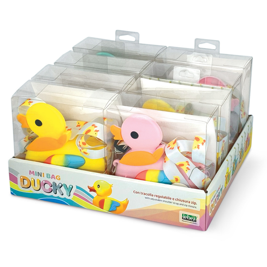 Mini geanta Ducky din silicon, cu fermoar si curea de umar reglabila - 15 x 17 x 2.5 cm (8 buc/display)