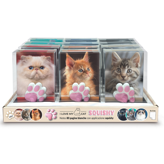 Agenda nedatata cu pisicute squishy pe coperta, 80 de pagini albe, 10 x 15 cm (12 buc/display)