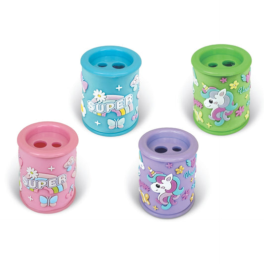 Ascutitoare de creion cu 2 gauri si container cu detalii tridimensionale Cute, 4 modele (12 buc/display)