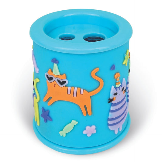 Ascutitoare de creion cu 2 gauri si container cu detalii tridimensionale Caini si Pisici, 4 modele (12 buc/display)