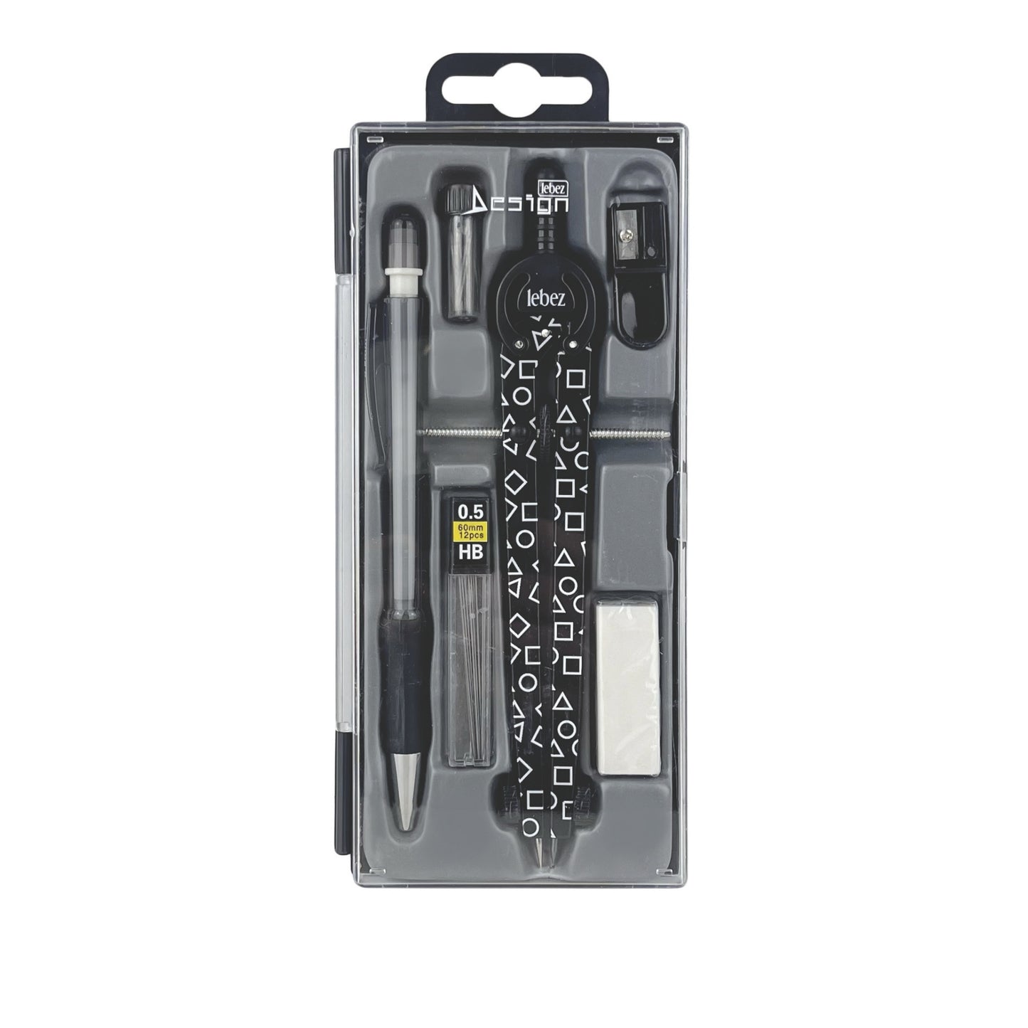 Trusa compas scolar din metal cu desene, cu 6 accesorii (12 blistere/display)