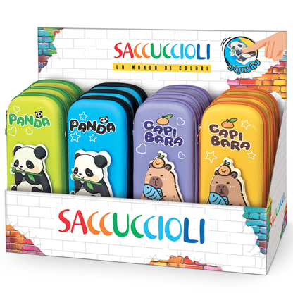 Penar - Panda & Capibara cu fermoar si model 3D - 9.5 x 23 x 3.8 cm (12buc/display)