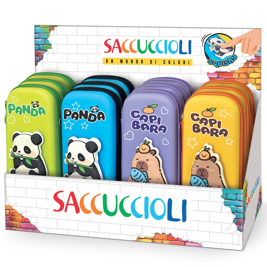 Penar - Panda & Capibara cu fermoar si model 3D - 9.5 x 23 x 3.8 cm (12buc/display)