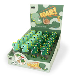 Ascutitoare de creion cu o gaura si container cu model si figurina Dinozaur, 2 culori (24 buc/display)