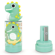 Ascutitoare de creion cu o gaura si container cu model si figurina Dinozaur, 2 culori (24 buc/display)