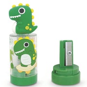 Ascutitoare de creion cu o gaura si container cu model si figurina Dinozaur, 2 culori (24 buc/display)