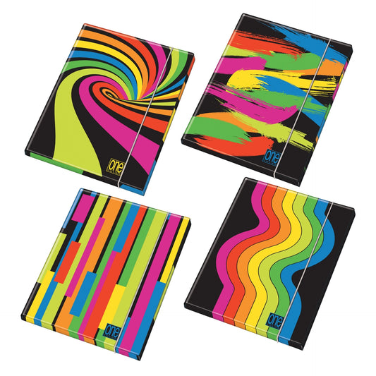 Dosar A4 cu elastic din carton lucios plastificat - One Color Black & Fluo (26Ã—35 cm)