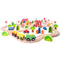Jucarie din lemn - Set tren cu pod si bariera (90 piese)