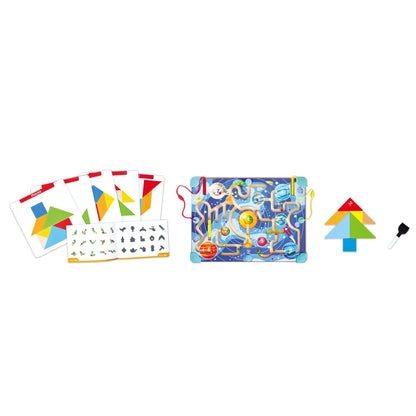 Jucarie din lemn - 2 in 1 Space Maze & Tangram Board