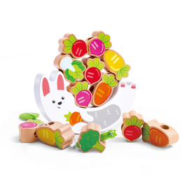 Joc din lemn 2 in 1 - Stivuiti legumele pe Iepuras si insirati legumele pe sfoara Omidei