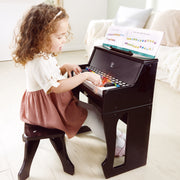 Jucarie din lemn copii - Pian negru cu scaun - invat sa cant cu lumini