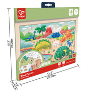 Puzzle din lemn 2 in 1 - Dinozauri (26 piese), cu fata dubla si activitate colorare