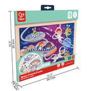 Puzzle din lemn 2 in 1 - Prietenii din Spatiu (50 piese), cu fata dubla si activitate colorare