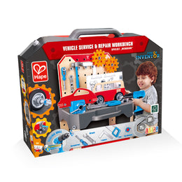 Jucarie din lemn - Banc de lucru pentru service si reparatii auto (71 piese)