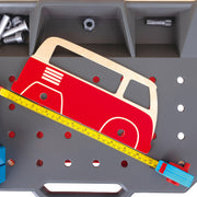 Jucarie din lemn - Banc de lucru pentru service si reparatii auto (71 piese)