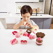 Jucarie din lemn - Set desert pentru copii cu capsuni (7 piese)