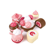 Jucarie din lemn - Set desert pentru copii cu capsuni (7 piese)