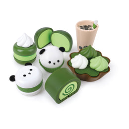 Jucarie din lemn - Set deserturi verzi pentru copii (8 piese)