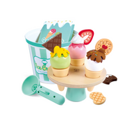 Jucarie din lemn - Set de inghetata pentru scoatere si servire (19 piese)