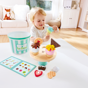 Jucarie din lemn - Set de inghetata pentru scoatere si servire (19 piese)