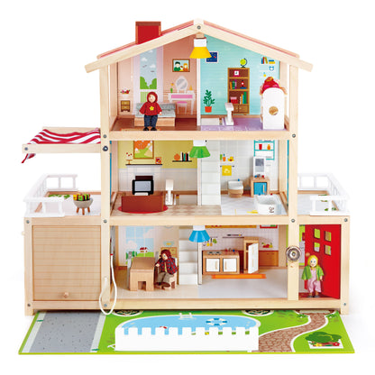 Jucarie din lemn - Casa de papusi mobilata tip vila (29 piese)