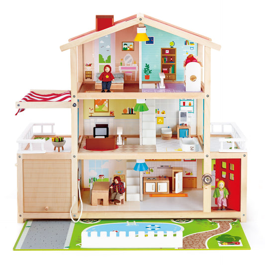 Jucarie din lemn - Casa de papusi mobilata tip vila (29 piese)